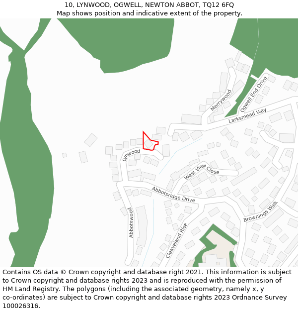 10, LYNWOOD, OGWELL, NEWTON ABBOT, TQ12 6FQ: Location map and indicative extent of plot