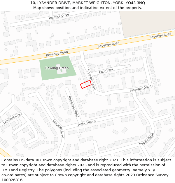 10, LYSANDER DRIVE, MARKET WEIGHTON, YORK, YO43 3NQ: Location map and indicative extent of plot