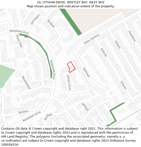 10, LYTHAM DRIVE, WHITLEY BAY, NE25 9HZ: Location map and indicative extent of plot