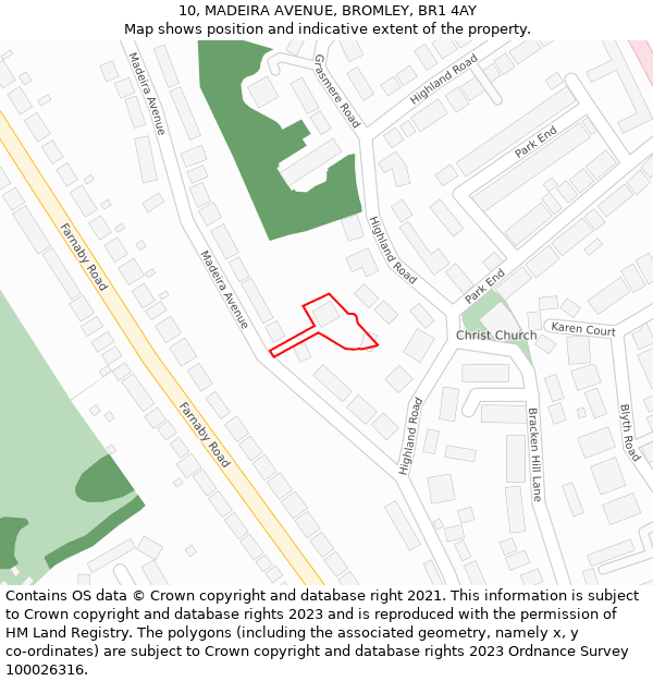 10, MADEIRA AVENUE, BROMLEY, BR1 4AY: Location map and indicative extent of plot