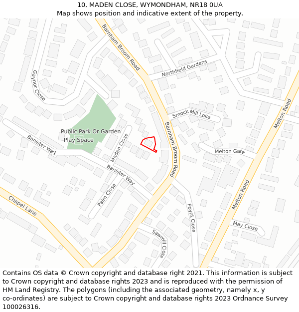 10, MADEN CLOSE, WYMONDHAM, NR18 0UA: Location map and indicative extent of plot