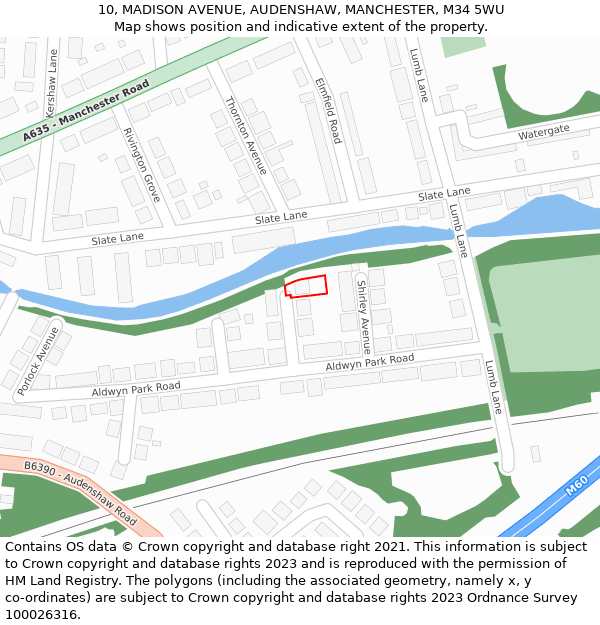 10, MADISON AVENUE, AUDENSHAW, MANCHESTER, M34 5WU: Location map and indicative extent of plot