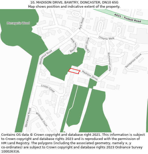 10, MADISON DRIVE, BAWTRY, DONCASTER, DN10 6SG: Location map and indicative extent of plot