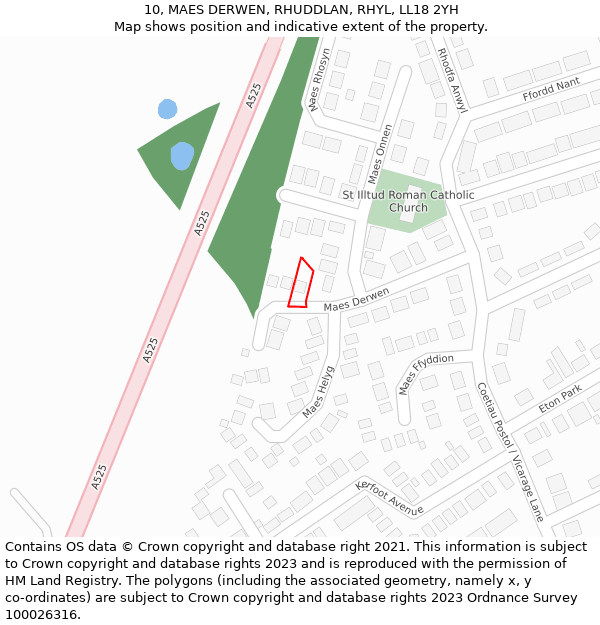 10, MAES DERWEN, RHUDDLAN, RHYL, LL18 2YH: Location map and indicative extent of plot