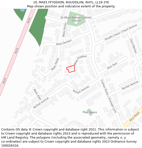 10, MAES FFYDDION, RHUDDLAN, RHYL, LL18 2YE: Location map and indicative extent of plot