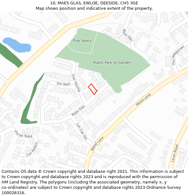 10, MAES GLAS, EWLOE, DEESIDE, CH5 3GE: Location map and indicative extent of plot