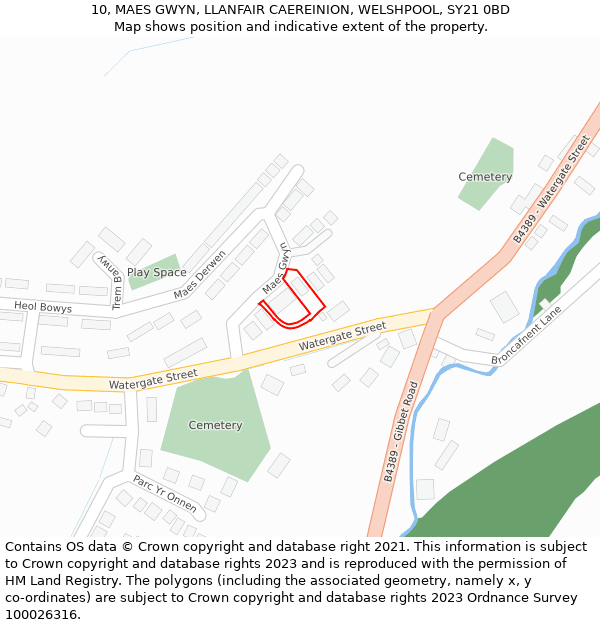 10, MAES GWYN, LLANFAIR CAEREINION, WELSHPOOL, SY21 0BD: Location map and indicative extent of plot