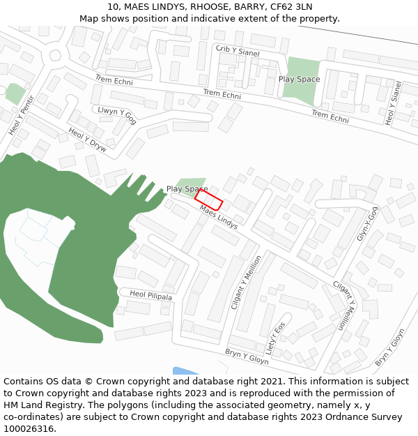 10, MAES LINDYS, RHOOSE, BARRY, CF62 3LN: Location map and indicative extent of plot