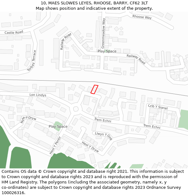 10, MAES SLOWES LEYES, RHOOSE, BARRY, CF62 3LT: Location map and indicative extent of plot