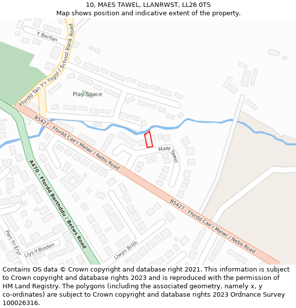 10, MAES TAWEL, LLANRWST, LL26 0TS: Location map and indicative extent of plot