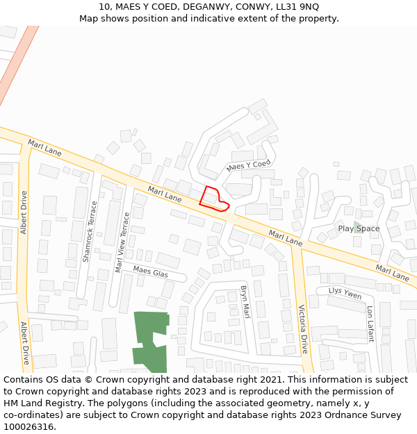 10, MAES Y COED, DEGANWY, CONWY, LL31 9NQ: Location map and indicative extent of plot