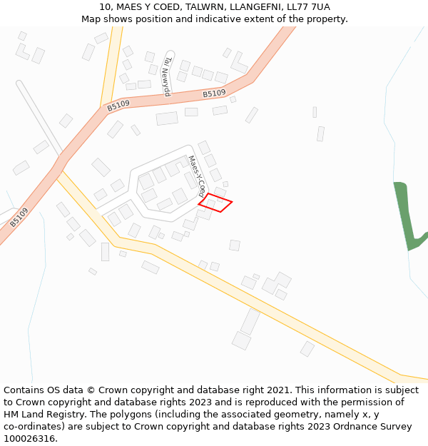 10, MAES Y COED, TALWRN, LLANGEFNI, LL77 7UA: Location map and indicative extent of plot