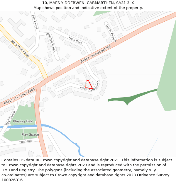 10, MAES Y DDERWEN, CARMARTHEN, SA31 3LX: Location map and indicative extent of plot