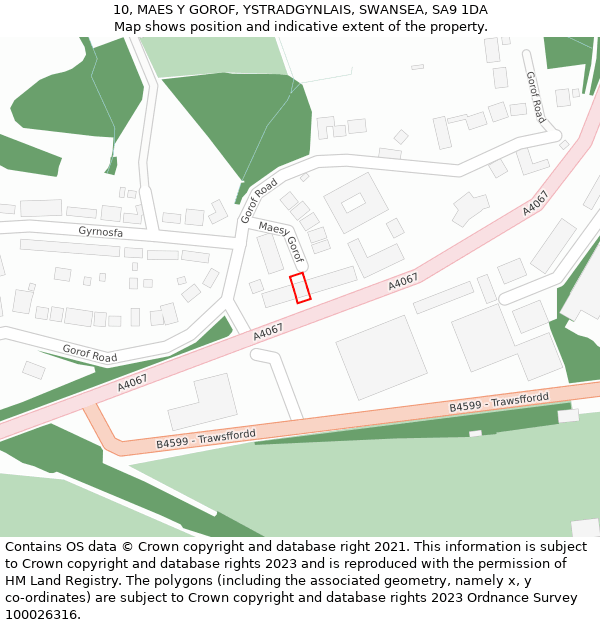 10, MAES Y GOROF, YSTRADGYNLAIS, SWANSEA, SA9 1DA: Location map and indicative extent of plot