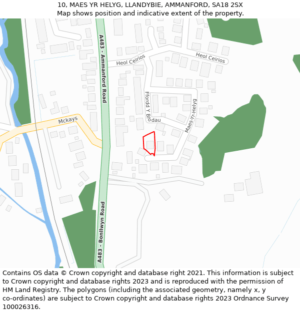 10, MAES YR HELYG, LLANDYBIE, AMMANFORD, SA18 2SX: Location map and indicative extent of plot