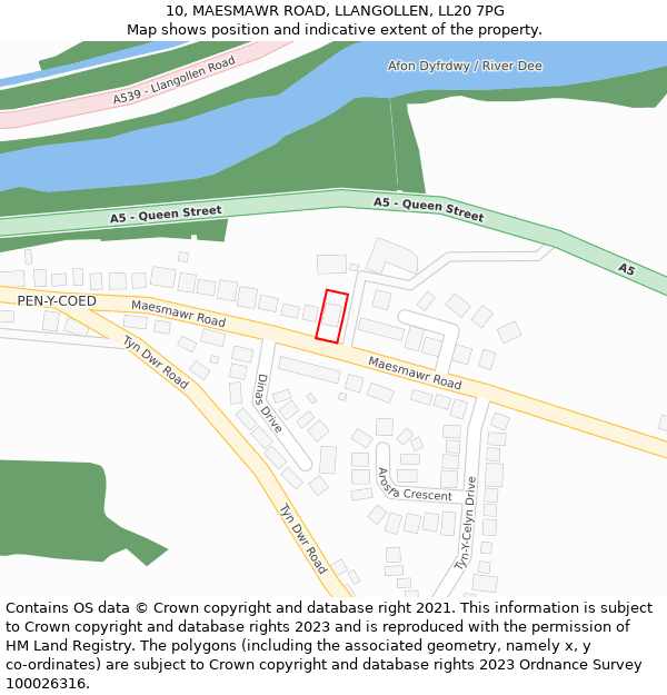 10, MAESMAWR ROAD, LLANGOLLEN, LL20 7PG: Location map and indicative extent of plot