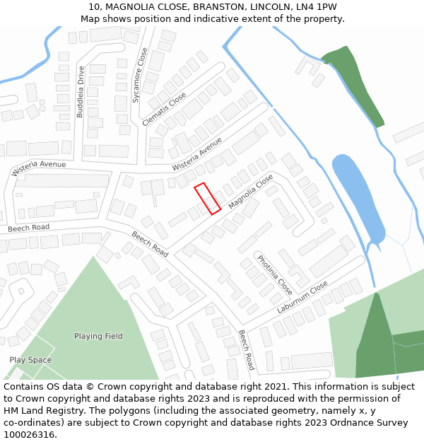 10, MAGNOLIA CLOSE, BRANSTON, LINCOLN, LN4 1PW: Location map and indicative extent of plot