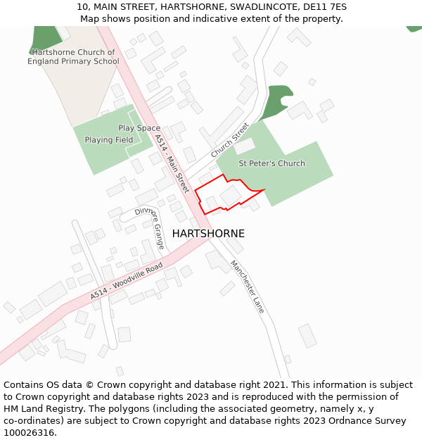 10, MAIN STREET, HARTSHORNE, SWADLINCOTE, DE11 7ES: Location map and indicative extent of plot