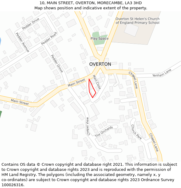 10, MAIN STREET, OVERTON, MORECAMBE, LA3 3HD: Location map and indicative extent of plot