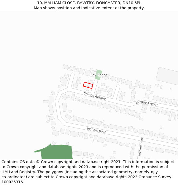 10, MALHAM CLOSE, BAWTRY, DONCASTER, DN10 6PL: Location map and indicative extent of plot