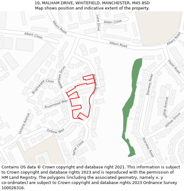 10, MALHAM DRIVE, WHITEFIELD, MANCHESTER, M45 8SD: Location map and indicative extent of plot