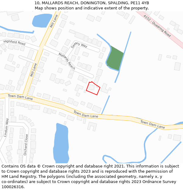 10, MALLARDS REACH, DONINGTON, SPALDING, PE11 4YB: Location map and indicative extent of plot