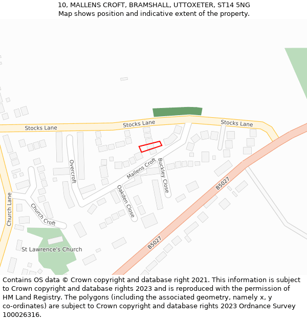 10, MALLENS CROFT, BRAMSHALL, UTTOXETER, ST14 5NG: Location map and indicative extent of plot