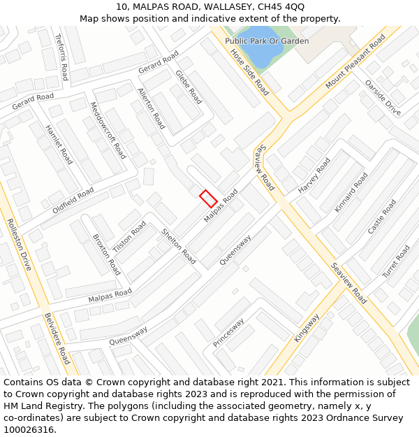 10, MALPAS ROAD, WALLASEY, CH45 4QQ: Location map and indicative extent of plot