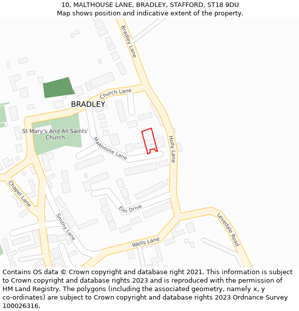 10, MALTHOUSE LANE, BRADLEY, STAFFORD, ST18 9DU: Location map and indicative extent of plot