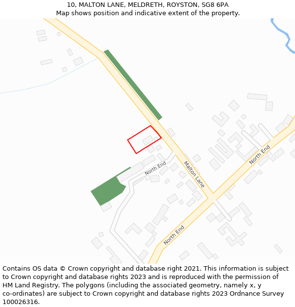 10, MALTON LANE, MELDRETH, ROYSTON, SG8 6PA: Location map and indicative extent of plot