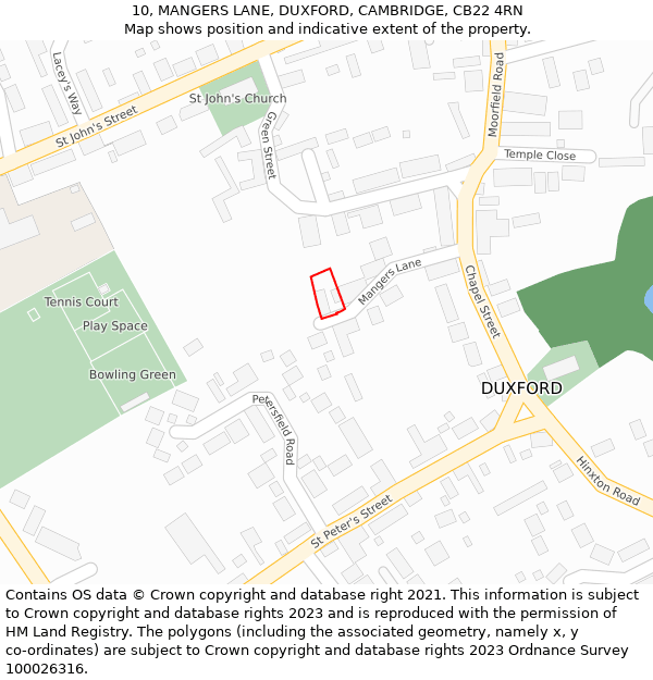10, MANGERS LANE, DUXFORD, CAMBRIDGE, CB22 4RN: Location map and indicative extent of plot
