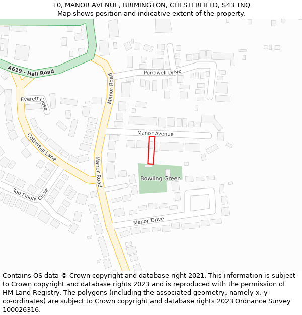 10, MANOR AVENUE, BRIMINGTON, CHESTERFIELD, S43 1NQ: Location map and indicative extent of plot