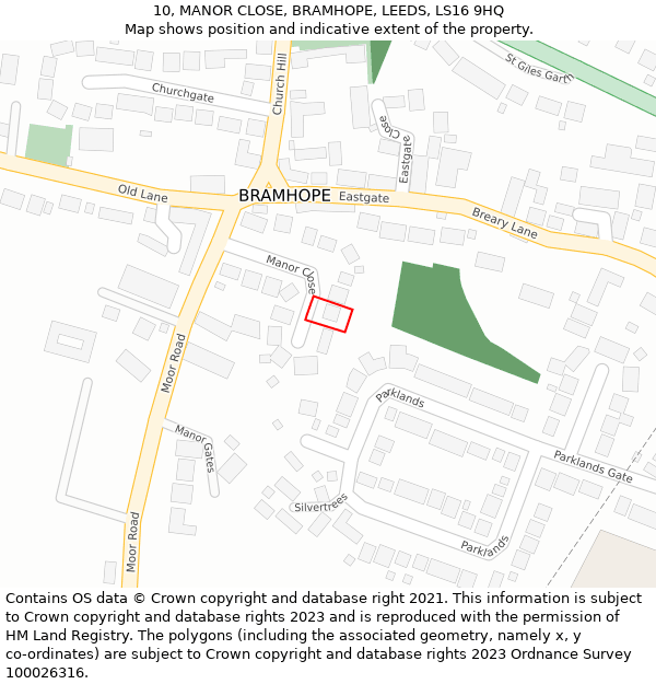10, MANOR CLOSE, BRAMHOPE, LEEDS, LS16 9HQ: Location map and indicative extent of plot