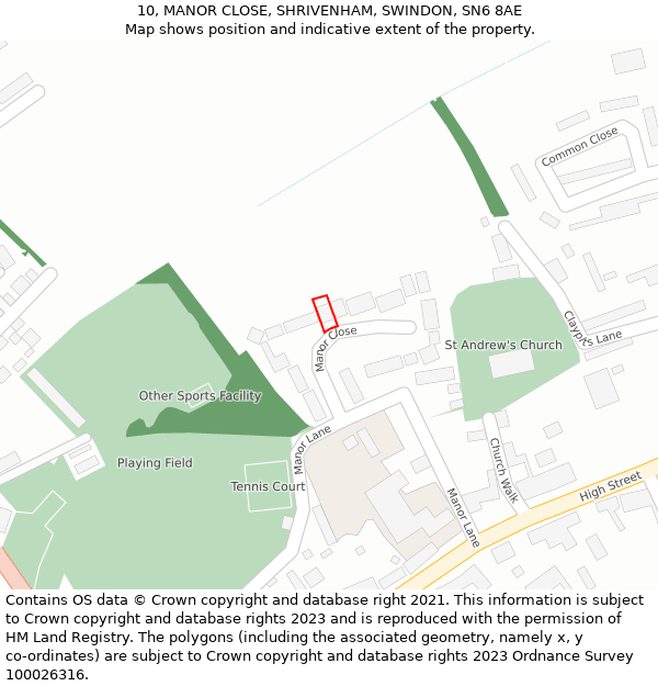 10, MANOR CLOSE, SHRIVENHAM, SWINDON, SN6 8AE: Location map and indicative extent of plot