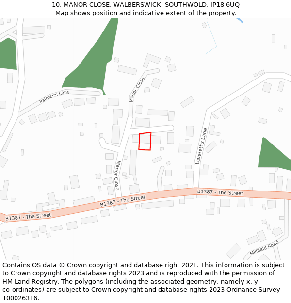 10, MANOR CLOSE, WALBERSWICK, SOUTHWOLD, IP18 6UQ: Location map and indicative extent of plot