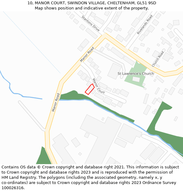 10, MANOR COURT, SWINDON VILLAGE, CHELTENHAM, GL51 9SD: Location map and indicative extent of plot