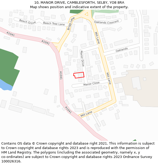 10, MANOR DRIVE, CAMBLESFORTH, SELBY, YO8 8RA: Location map and indicative extent of plot