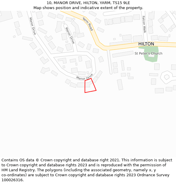 10, MANOR DRIVE, HILTON, YARM, TS15 9LE: Location map and indicative extent of plot