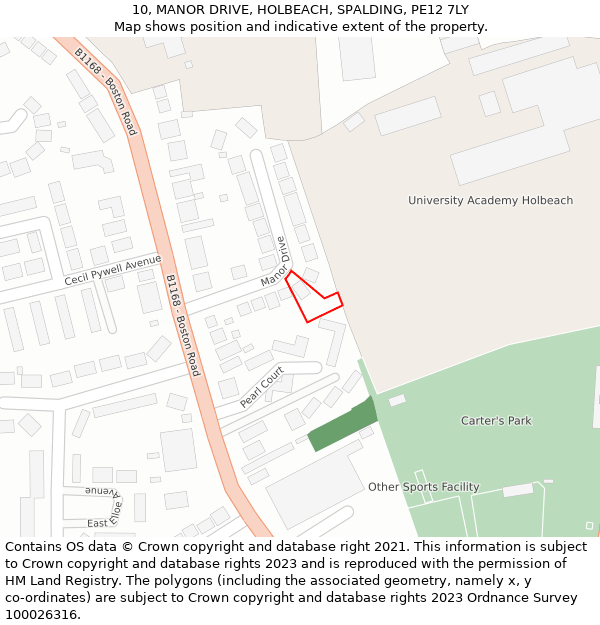 10, MANOR DRIVE, HOLBEACH, SPALDING, PE12 7LY: Location map and indicative extent of plot