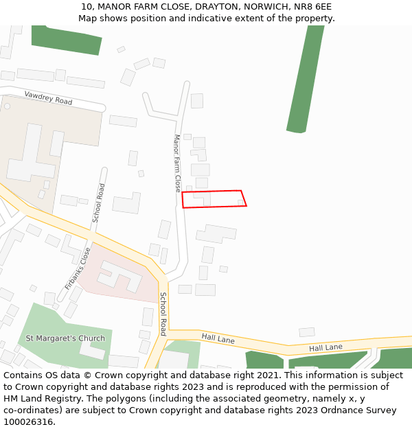 10, MANOR FARM CLOSE, DRAYTON, NORWICH, NR8 6EE: Location map and indicative extent of plot