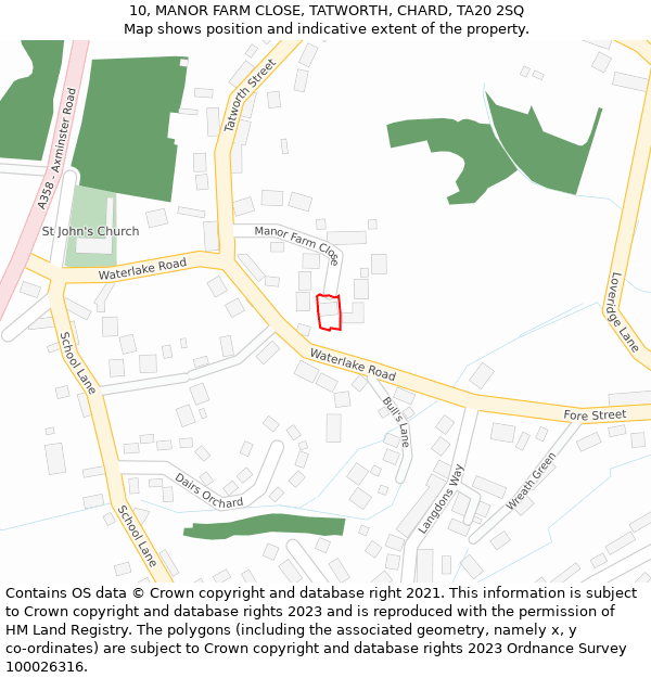 10, MANOR FARM CLOSE, TATWORTH, CHARD, TA20 2SQ: Location map and indicative extent of plot