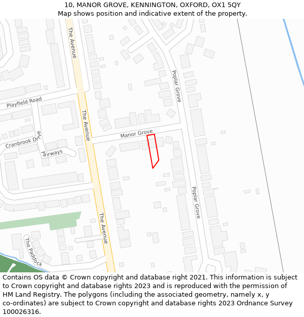 10, MANOR GROVE, KENNINGTON, OXFORD, OX1 5QY: Location map and indicative extent of plot