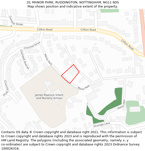 10, MANOR PARK, RUDDINGTON, NOTTINGHAM, NG11 6DS: Location map and indicative extent of plot