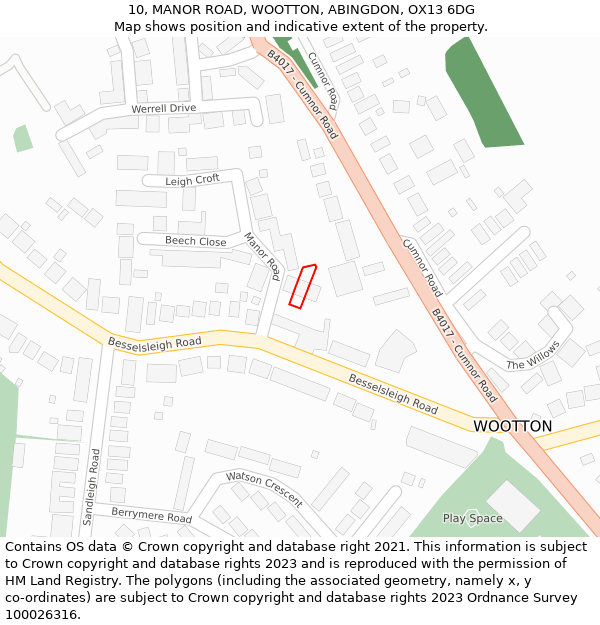 10, MANOR ROAD, WOOTTON, ABINGDON, OX13 6DG: Location map and indicative extent of plot