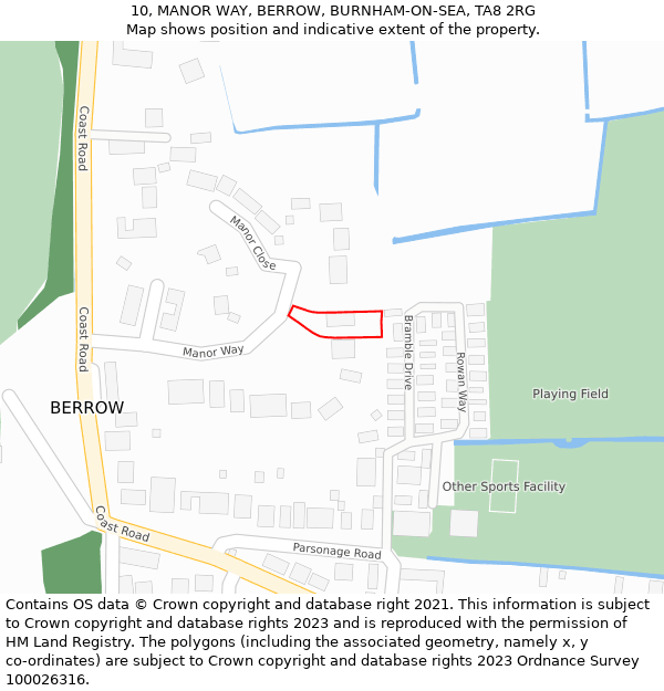 10, MANOR WAY, BERROW, BURNHAM-ON-SEA, TA8 2RG: Location map and indicative extent of plot