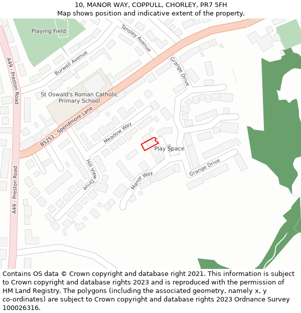 10, MANOR WAY, COPPULL, CHORLEY, PR7 5FH: Location map and indicative extent of plot