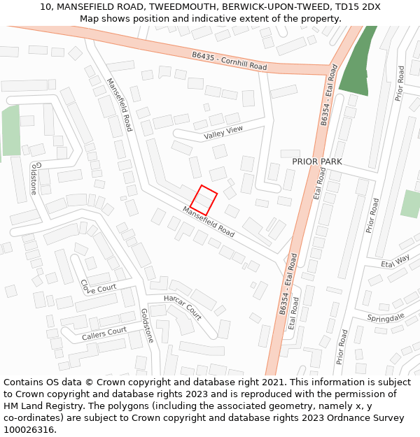 10, MANSEFIELD ROAD, TWEEDMOUTH, BERWICK-UPON-TWEED, TD15 2DX: Location map and indicative extent of plot