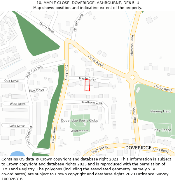 10, MAPLE CLOSE, DOVERIDGE, ASHBOURNE, DE6 5LU: Location map and indicative extent of plot