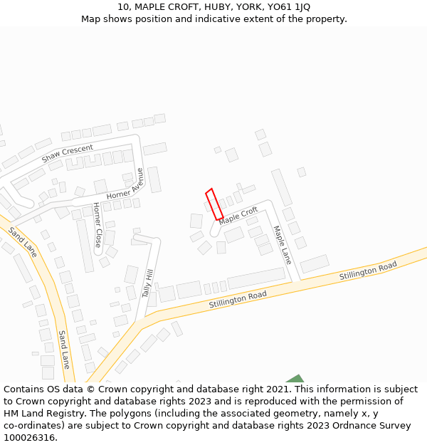 10, MAPLE CROFT, HUBY, YORK, YO61 1JQ: Location map and indicative extent of plot