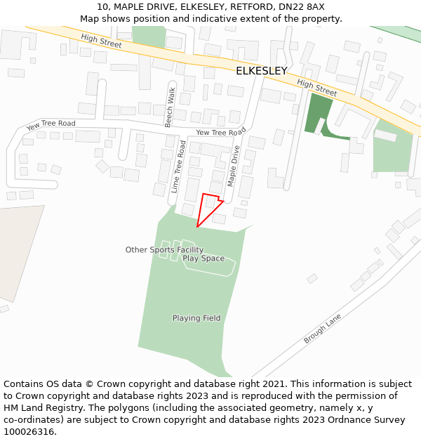 10, MAPLE DRIVE, ELKESLEY, RETFORD, DN22 8AX: Location map and indicative extent of plot
